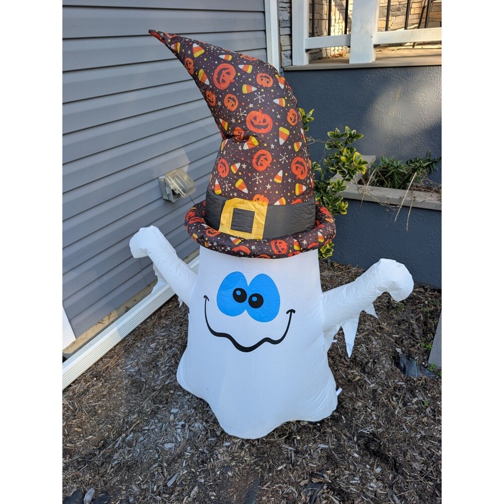 Gemmy Airblown Inflatable Halloween Ghost Witch Hat Candy Corn Pumpkins 3-4 Ft